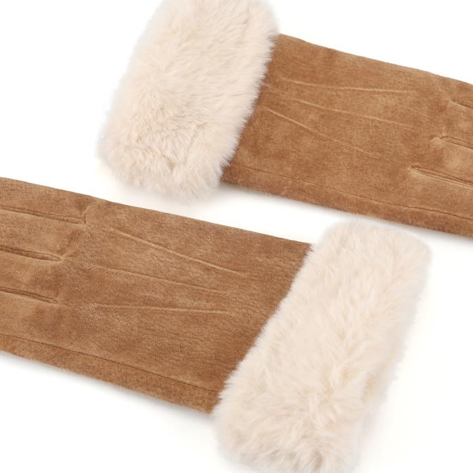 Isotoner® Ladies Three Point Suede SmarTouch™ Gloves With Faux Fur Cuff Tan Extra Image 4